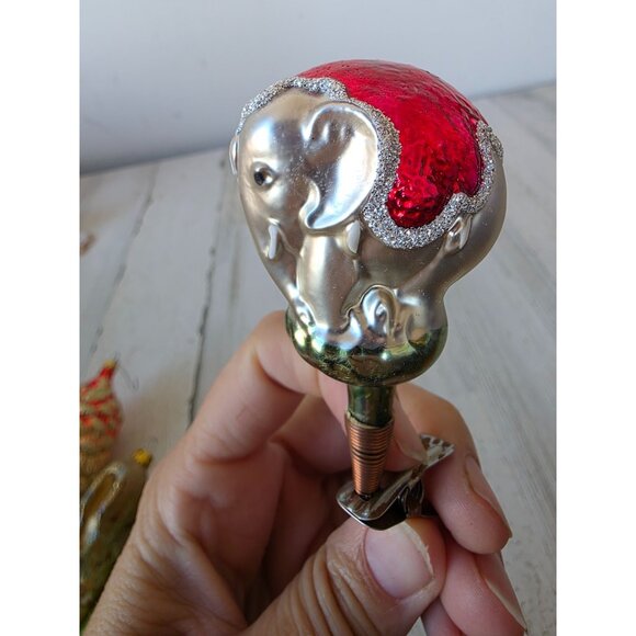 Vintage elephant clip mercury glass ornament glitter Xmas tree - Picture 3 of 8